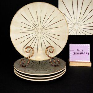 Pier 1 SANCTUARY StarBurst Cream Brown Stoneware Coupe 11.5" Dinner Plates Set 4